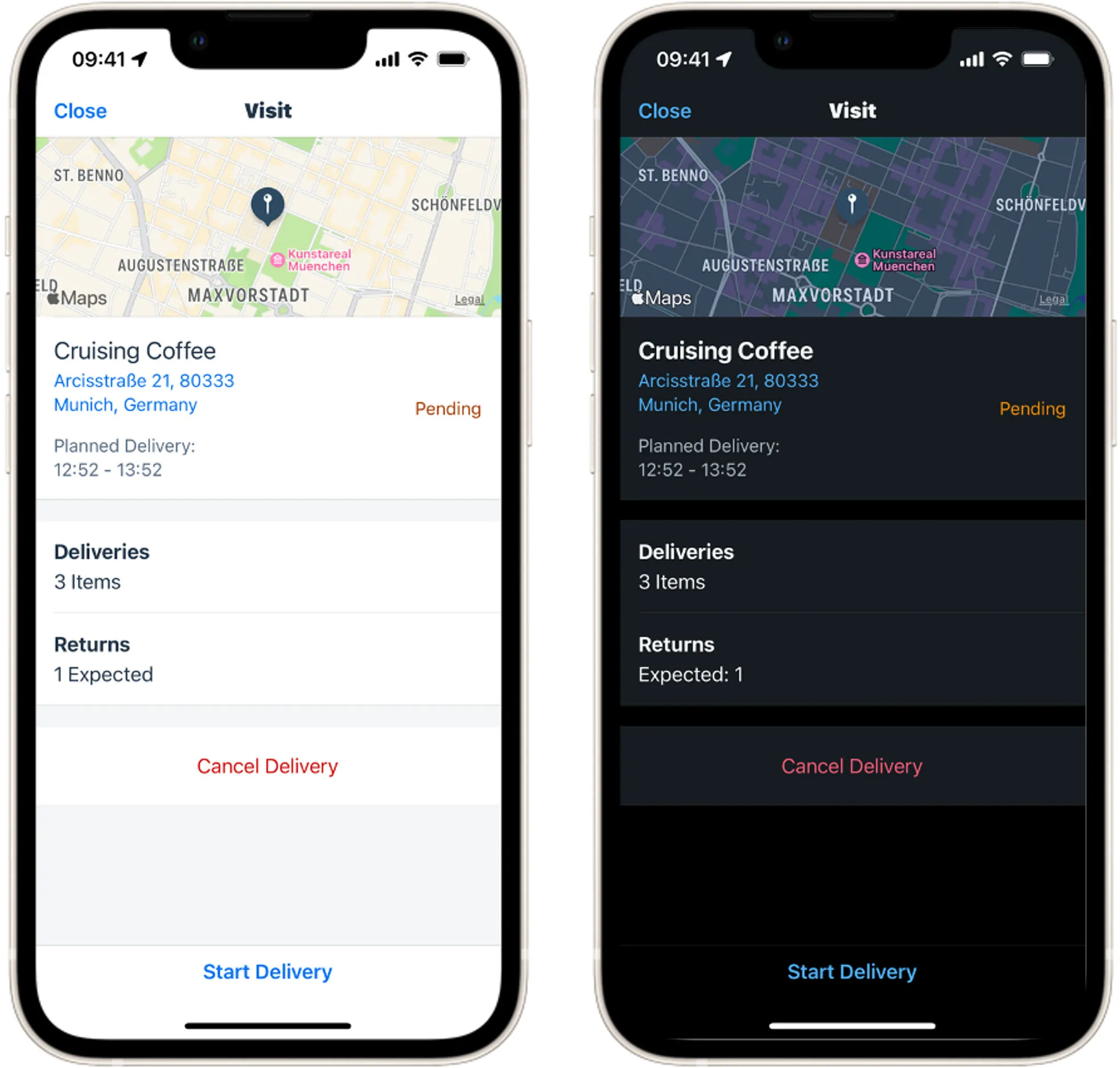 SAP Direct Distribution für iOS mit Morning Horizon (links) und Evening Horizon (rechts).