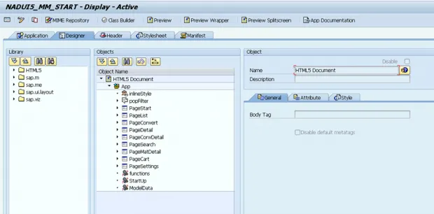 SAP Neptune Application Designer Oberfläche zur Entwicklung von Fiori-ähnlichen Apps mit Preview-Funktion