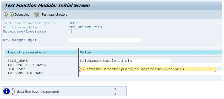 SAP SE37 EPS_DELETE_FILE