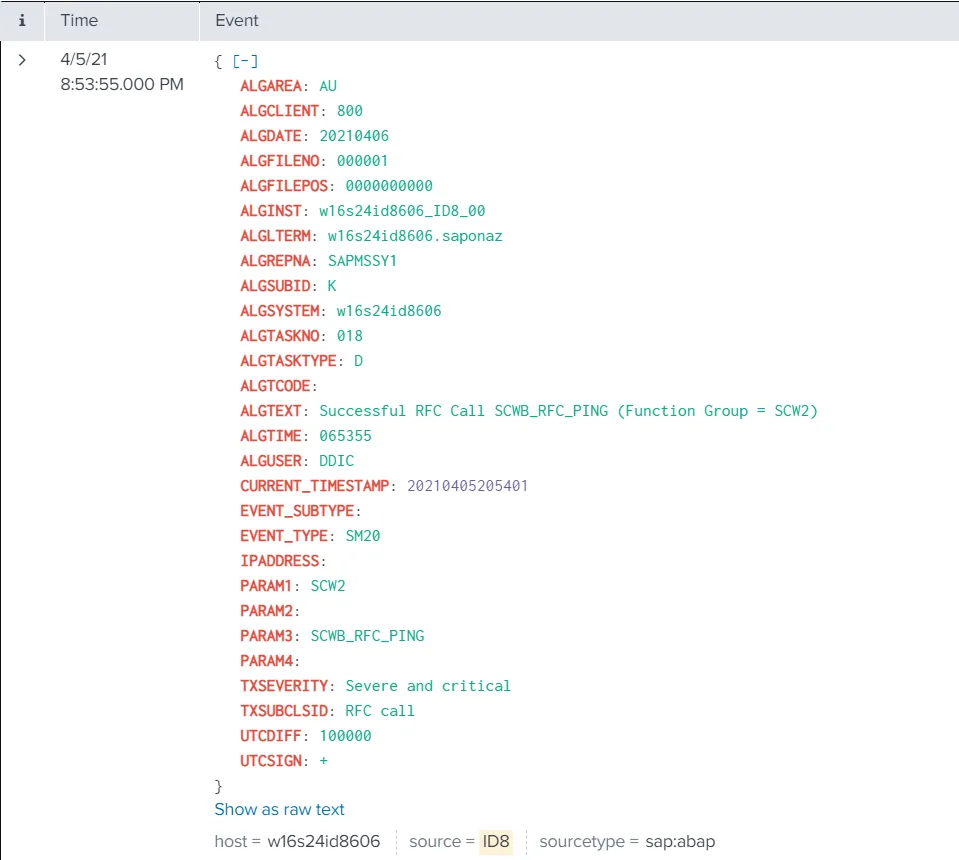 SAP SM20 Ereignis in Splunk