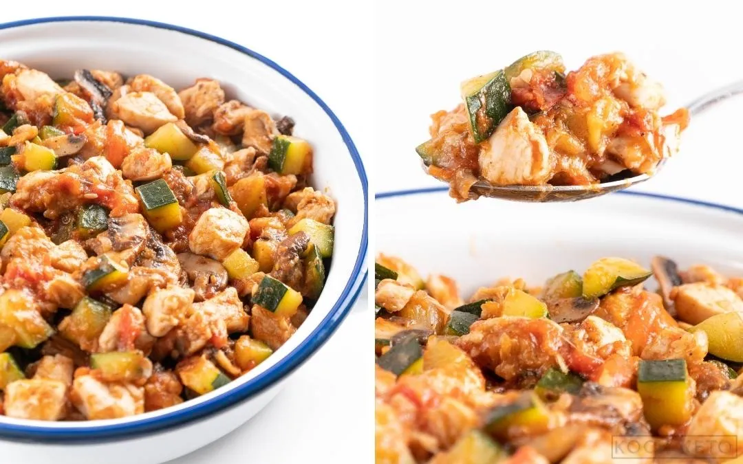 Sättigende Hähnchen-Zucchini-Pfanne mit frischen Pilzen