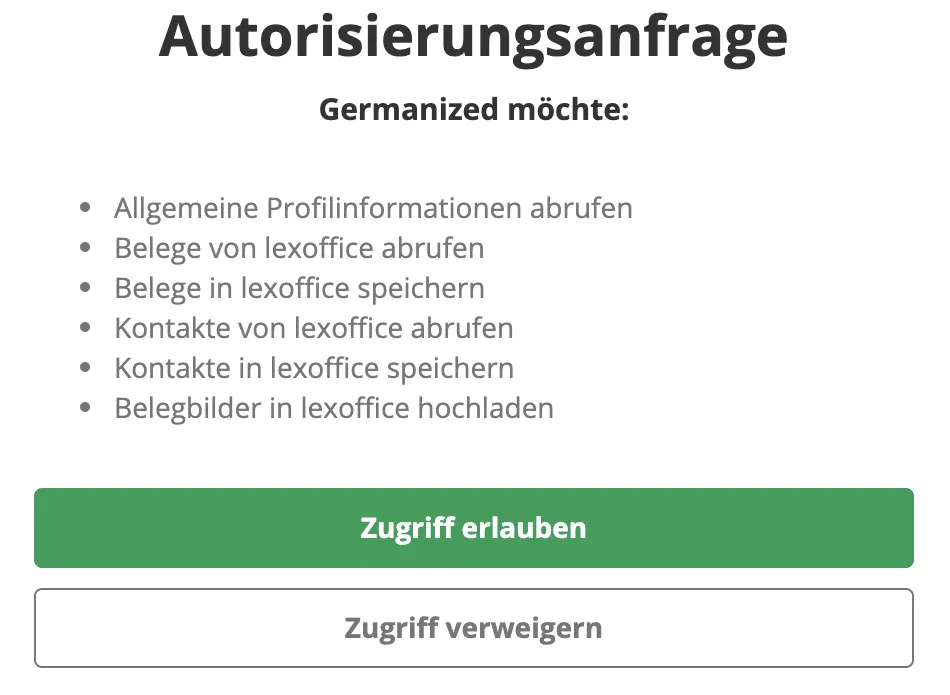 Schaltfläche "Mit lexoffice verbinden" zur Autorisierung der Schnittstelle