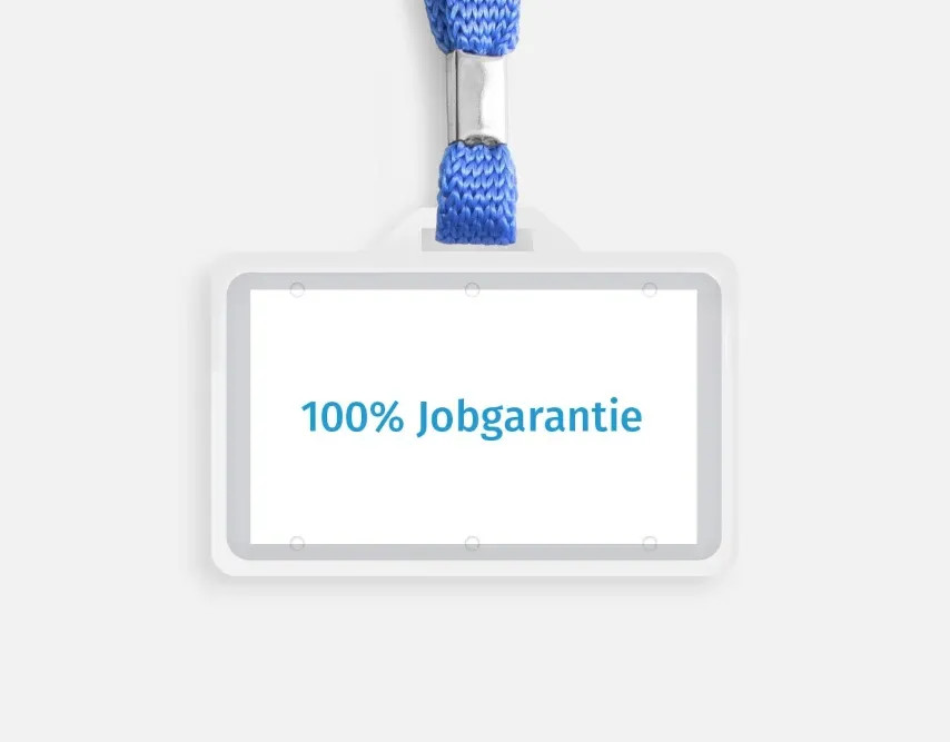Schild mit der Aufschrift '100% Jobgarantie', als Versprechen des Instituts für Bildung und Sicherheit für erfolgreiche Absolventen der Security Ausbildung.