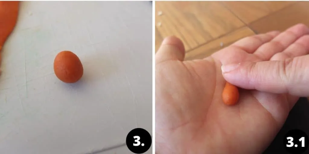 Schritt-für-Schritt-Anleitung zur Herstellung von Marzipankarotten: Marzipankugel formen und zu Karotten verarbeiten