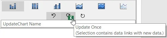 Schwebende Symbolleiste eines verknüpften think-cell Diagramms mit ausstehender Aktualisierung