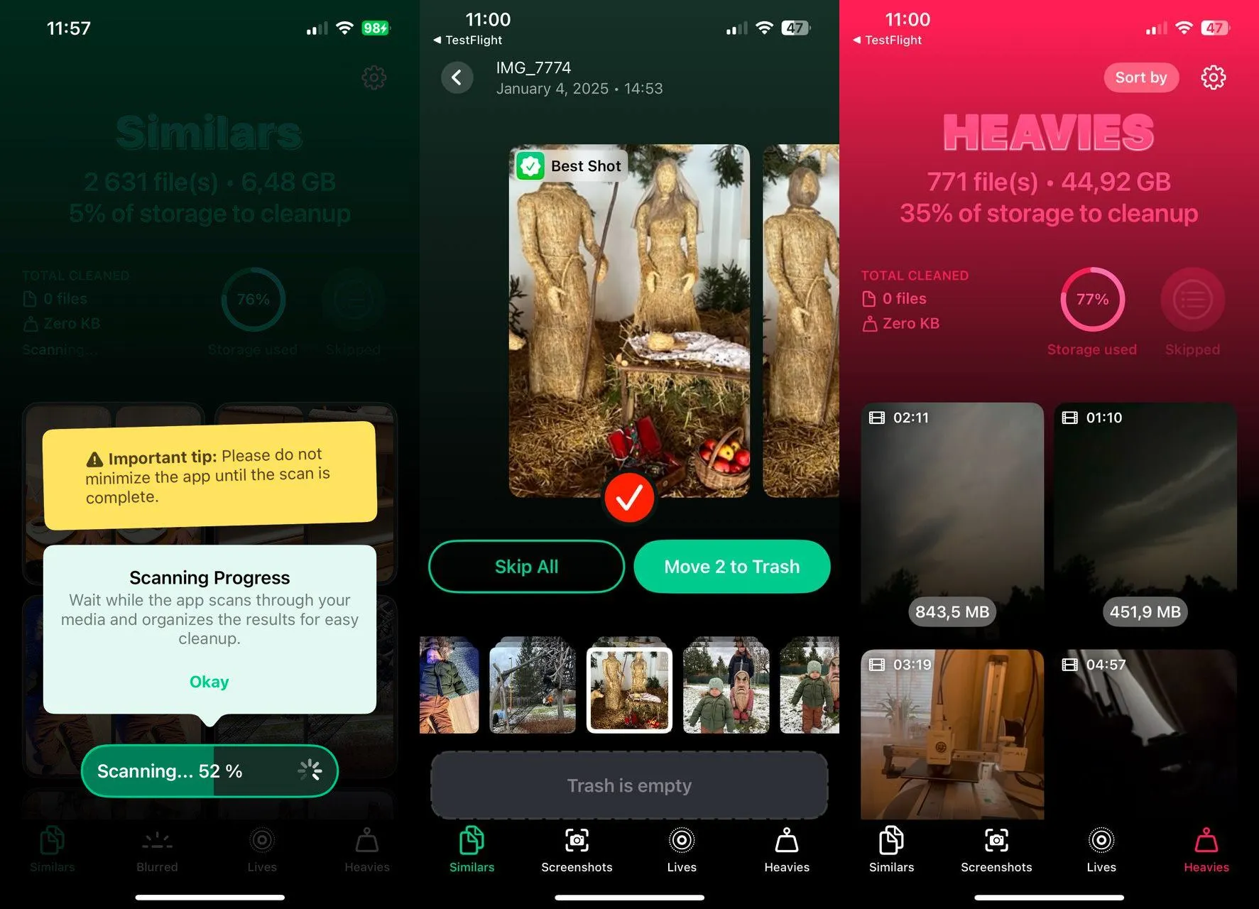 Screenshot der Clever Cleaner App Oberfläche mit KI-Reinigungsfunktion