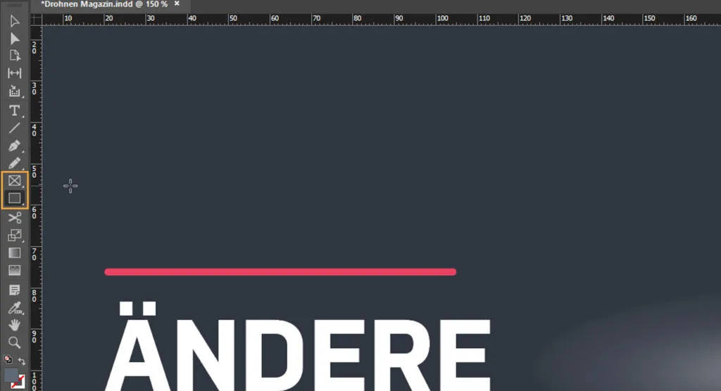 Screenshot der InDesign Werkzeugleiste, die das Rechteck-Werkzeug und das Rechteckrahmen-Werkzeug zur Erstellung eines Hintergrunds in InDesign zeigt.