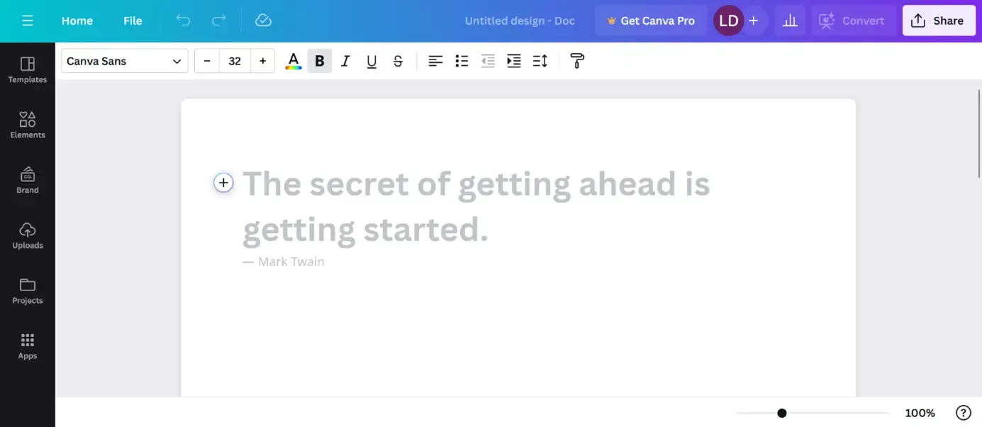 Screenshot des Online-Tools Canva zur schnellen Erstellung von Grafiken und Layouts