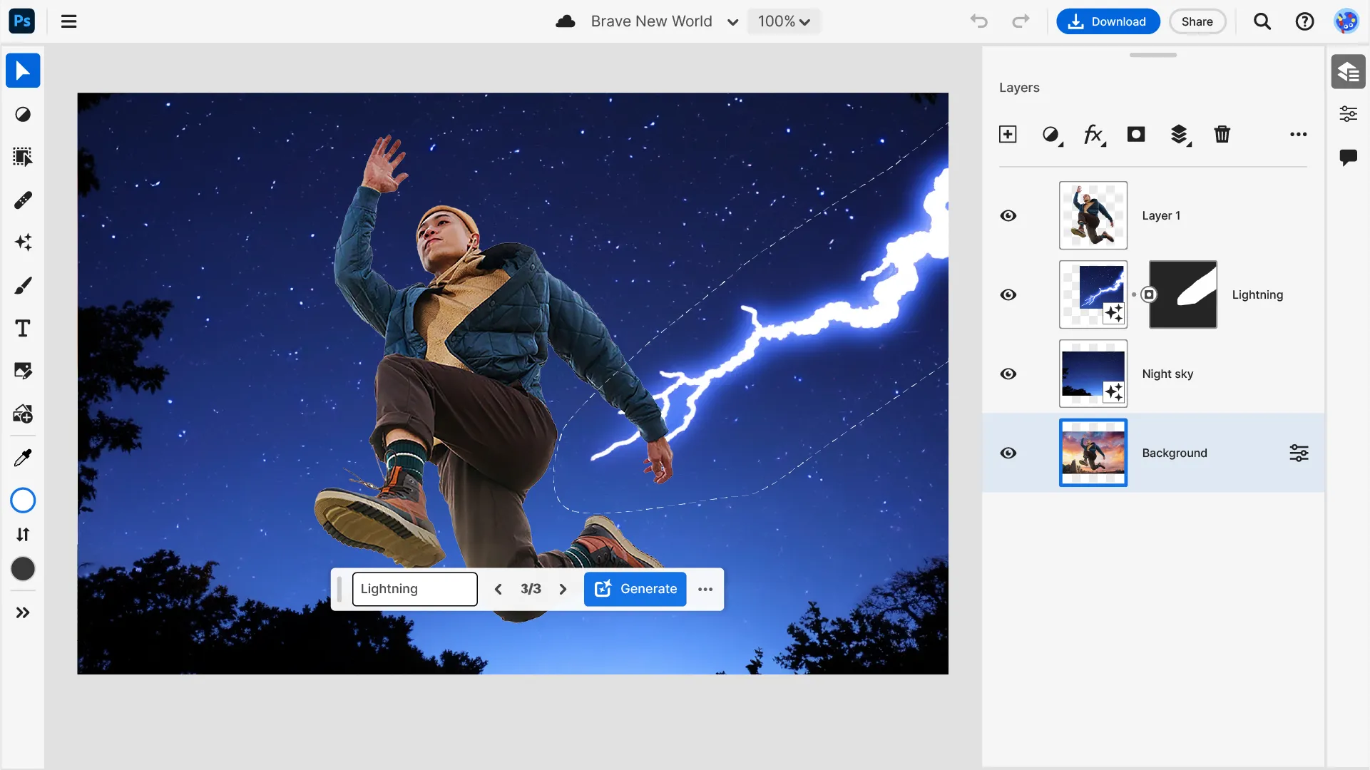 Screenshot von Adobe Photoshop Web auf einem Google Chromebook Plus, der die Benutzeroberfläche der Web-App zeigt
