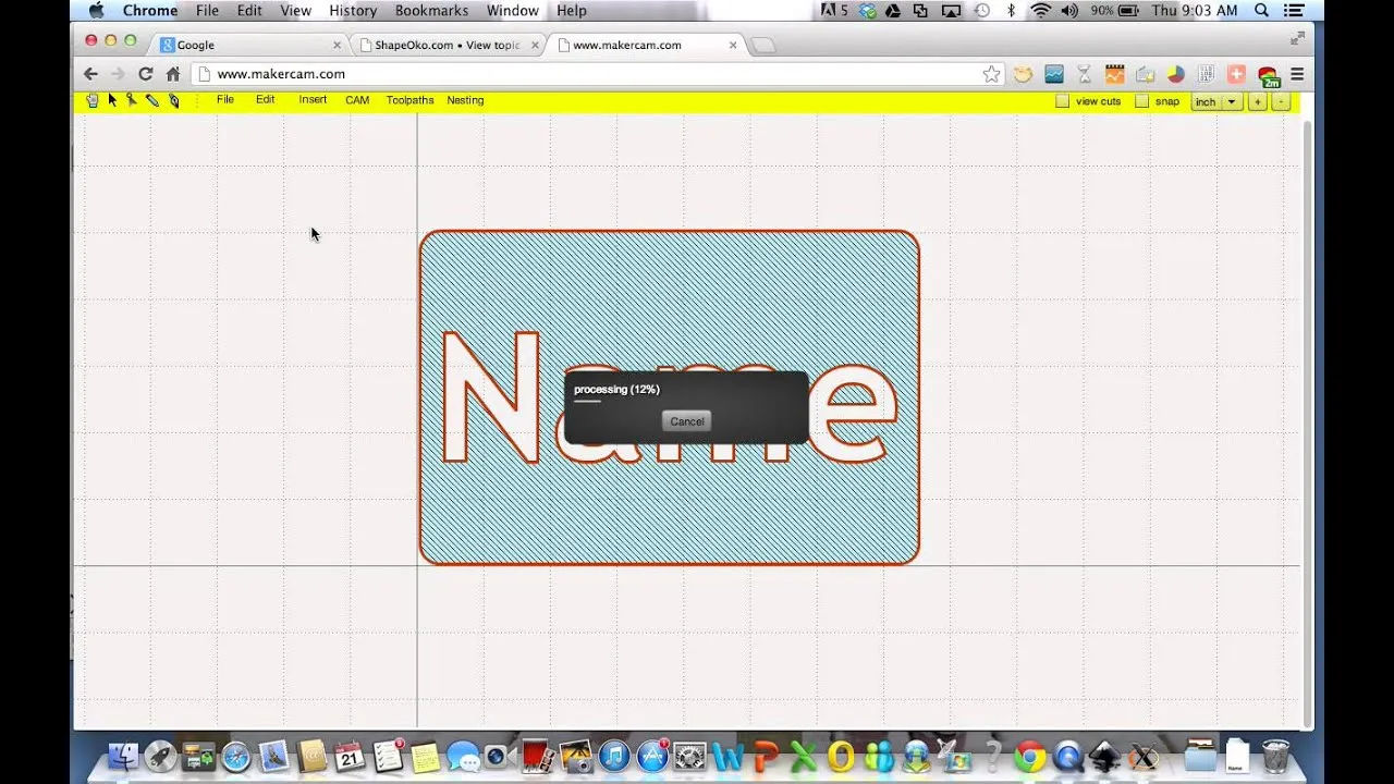 Screenshot von Makercam, einem browserbasierten CAD/CAM-Programm für einfache G-Code-Erstellung
