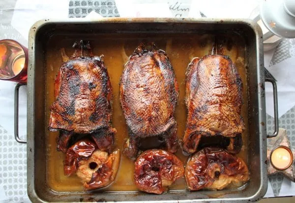 Servierfertige Gänsebrust auf dem Teller mit Soße