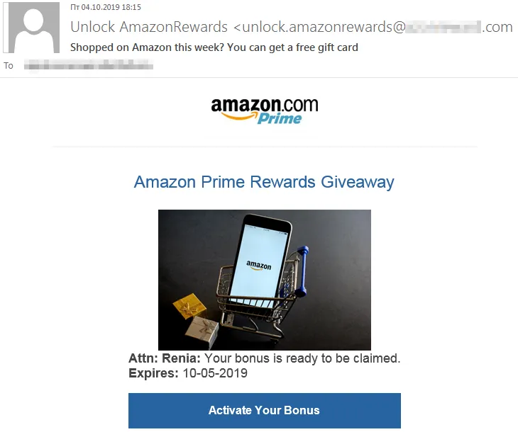 Sie sollen angeblich einen Bonus von Amazon erhalten, müssen aber dafür eine Phishing-Seite besuchen