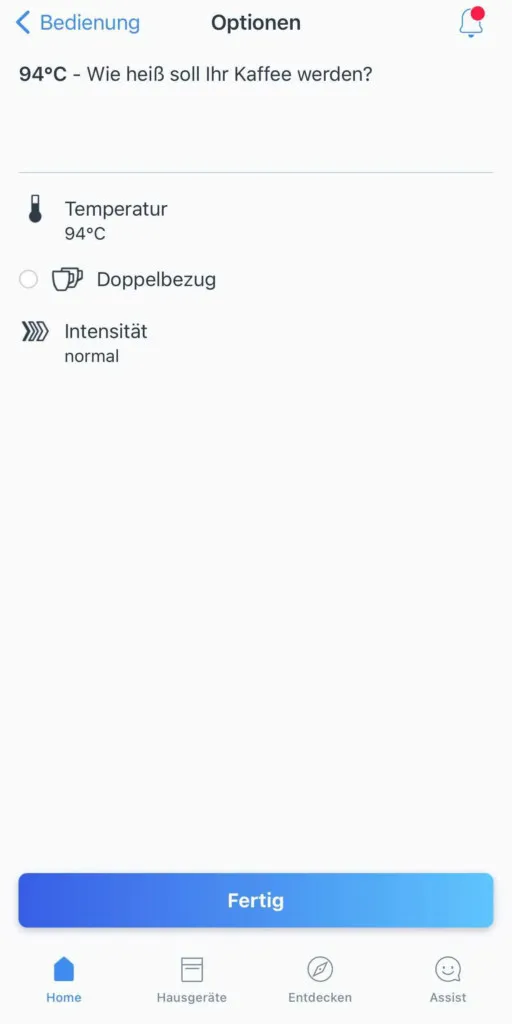 Siemens App Kaffeestärke einstellen