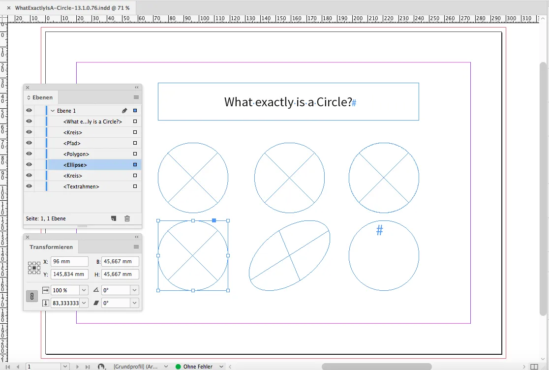 Skalierte Ellipse in InDesign mit runden Dimensionen