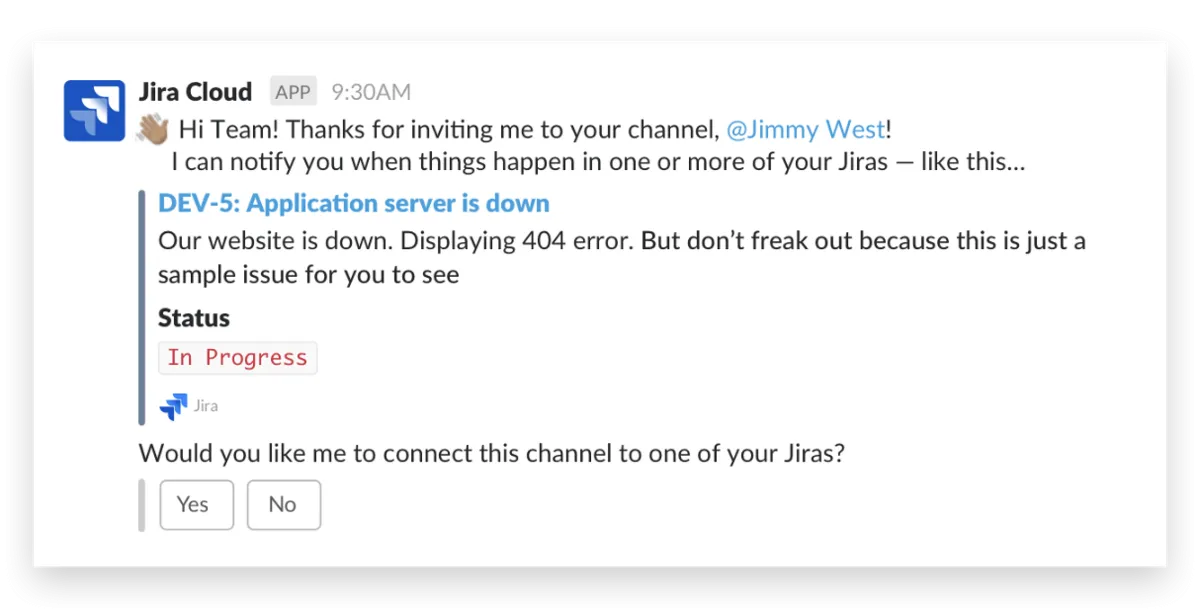 Slack Benachrichtigung von Jirabot über ein neues Jira-Ticket