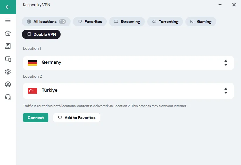So aktivieren Sie Double VPN in Kaspersky VPN Secure Connection