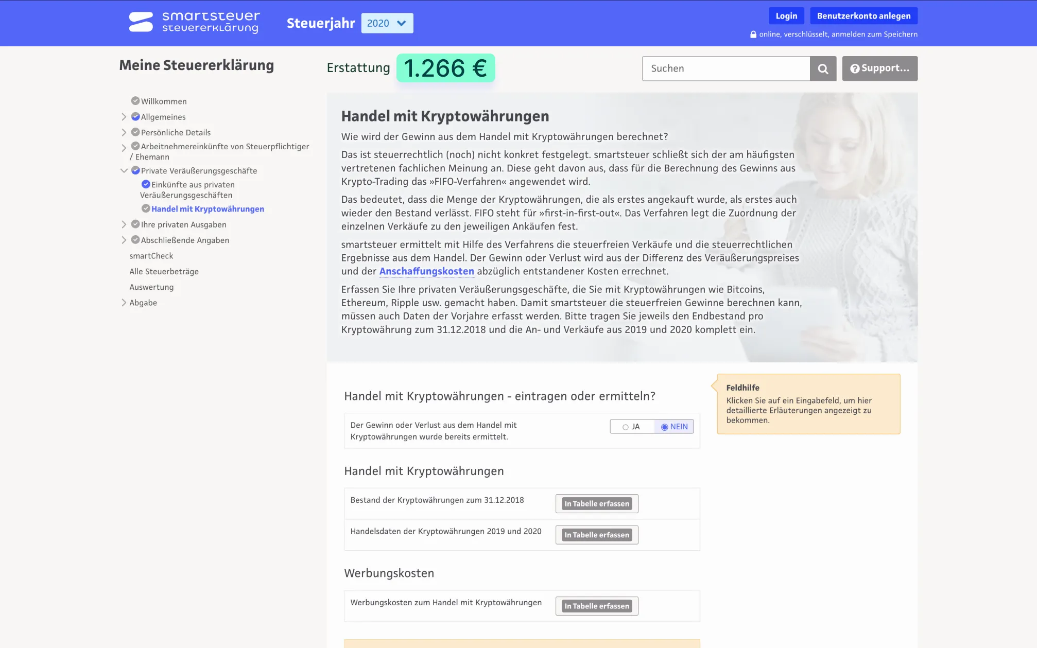 Software-Lösung zur Unterstützung bei der Kryptowährung Steuererklärung