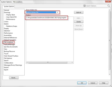 SOLIDWORKS Systemoptionen - Dateipfade