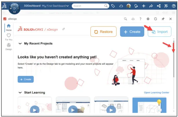 SOLIDWORKS xDesign Dialogfeld mit verfügbaren Tutorials für neue Benutzer.