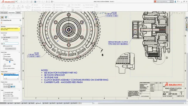 Speicheroptionen wie PDF und DWG im neuen Detaillierungsmodus von SOLIDWORKS 2020