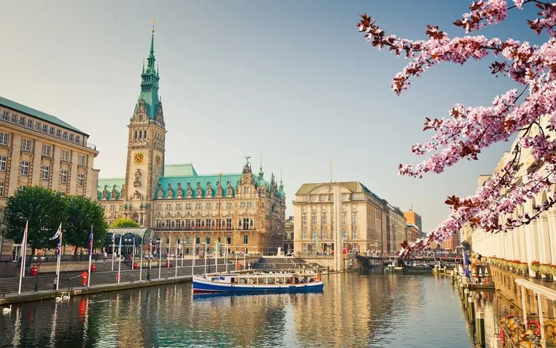 Speicherstadt in Hamburg bei Sonnenuntergang