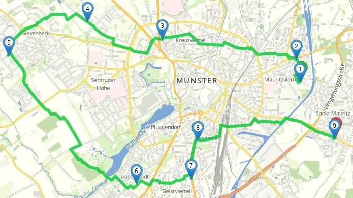 Standorte von Give-Boxes in Münster auf einer Karte