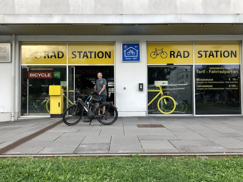 Start unserer Bike &amp; Hike Tour an der Grazer Bike Station