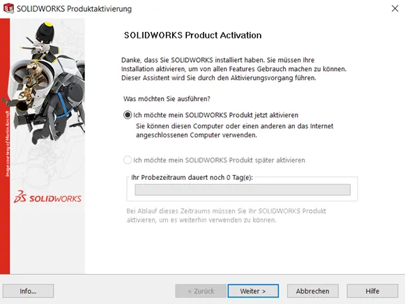 Starten des installierten SOLIDWORKS nach erfolgreicher Privatlizenz-Einrichtung