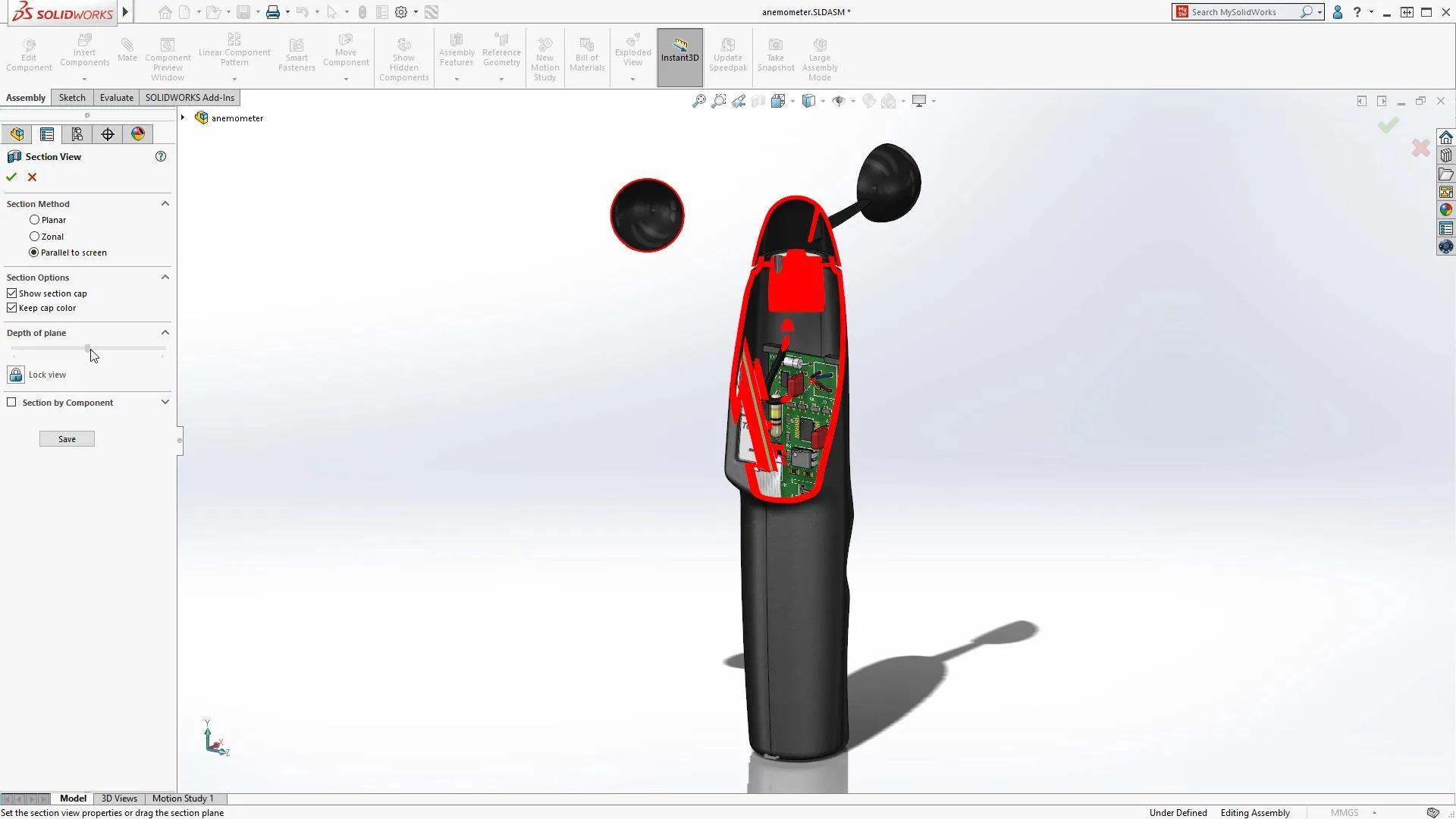 Steuerung der Schnittansichtstiefe mit Mausrad und STRG-Taste in SOLIDWORKS 2020