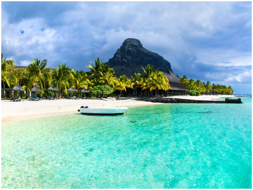 Strand von Le Morne Mauritius Kokospalmen Meer
