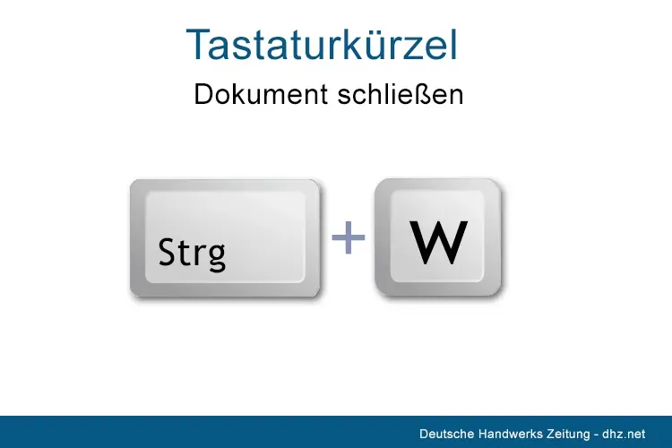 Tastenkürzel Strg + W zum Schließen der aktuellen Excel-Arbeitsmappe.
