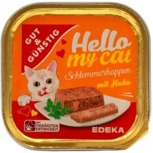 Test Katzenfutter: Gut &amp; Günstig Hello my Cat Schlemmerhappen mit Huhn