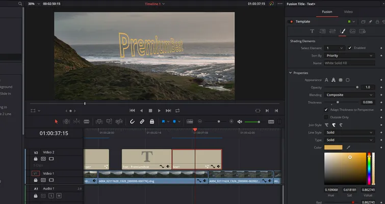 Text+ Optionen in DaVinci Resolve: Erweiterte Einstellungen für Schattierung und Textkonturen