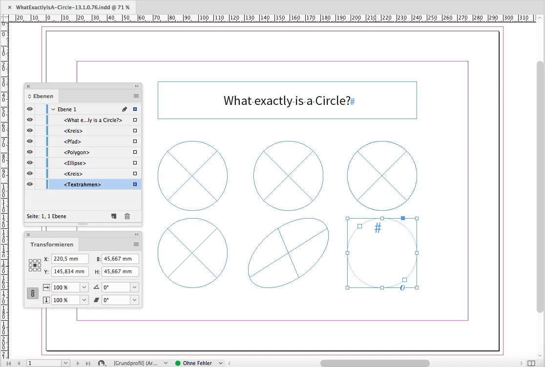 Textrahmen in Kreisform im InDesign Ebenen-Panel