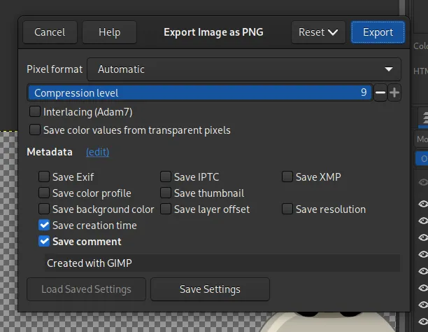 The PNG export dialog with compact slider
