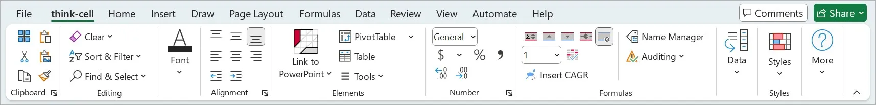 think-cell tab in Excel