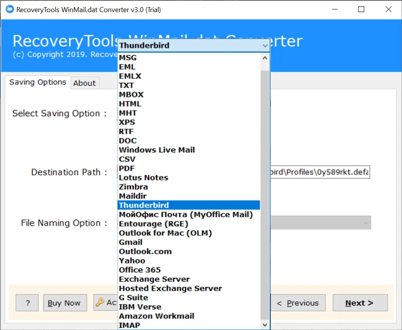 Thunderbird als Speicherformat auswählen
