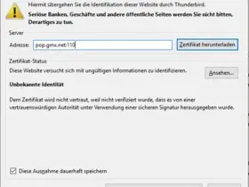 Thunderbird Sicherheitsausnahmeregel GMX Screenshot