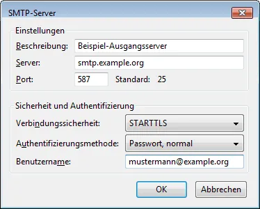 Thunderbird SMTP Server Einstellungen