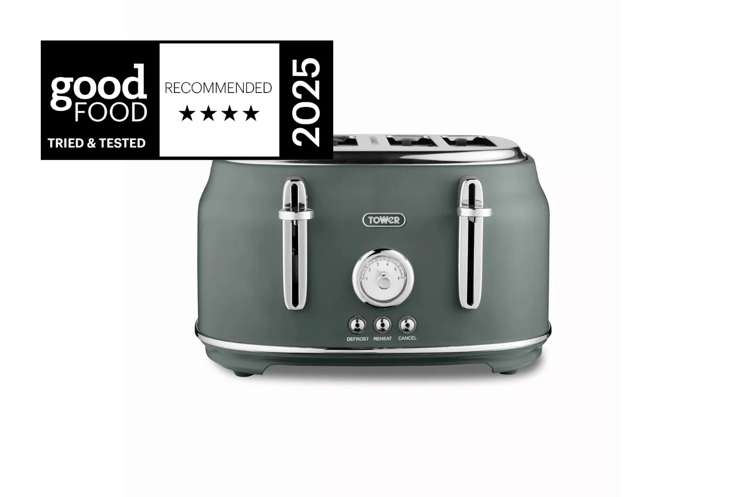 Tower Renaissance 4-Schlitz-Toaster in Retro-Grau, stilvoll und kompakt