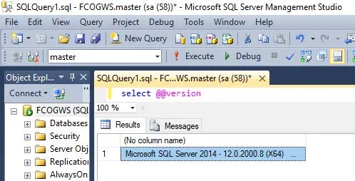 Überprüfung der SQL Server Version in SQL Management Studio 2014
