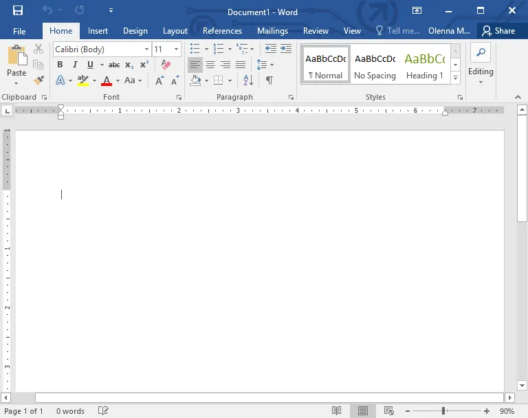 Übersicht der Microsoft Word 16 Benutzeroberfläche mit allen Hauptkomponenten