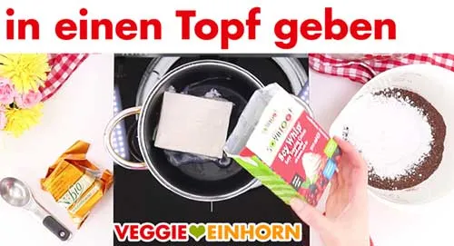 Vegane Sojasahne in einen Topf geben, um sie zu erhitzen
