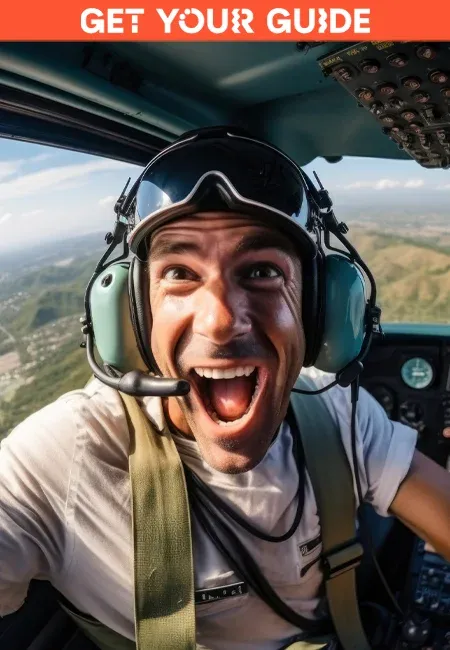 verrückter Hubschrauber Pilot im Cockpit