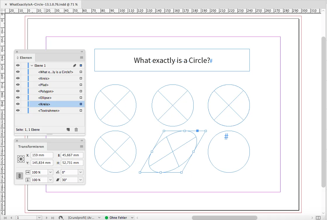 Verzerrter Kreis in InDesign im Transformationsfeld