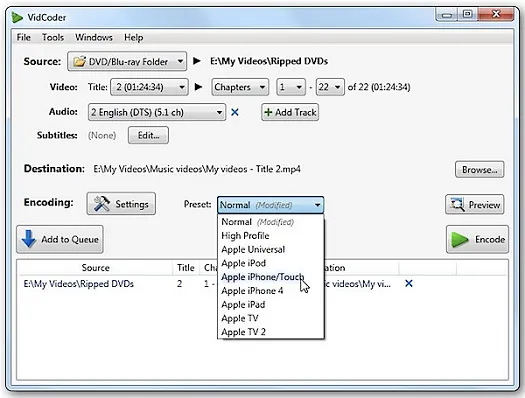 Vidcoder DVD Ripper: Benutzeroberfläche für Batch-Kodierung