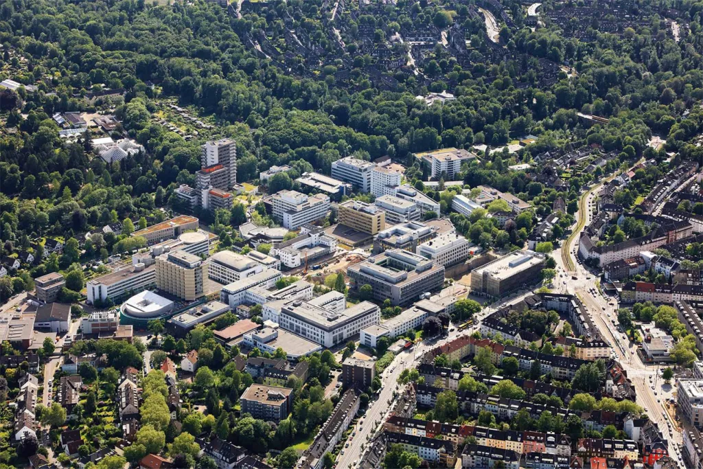 Vielfältige Speisen auf einem modernen Essener Teller