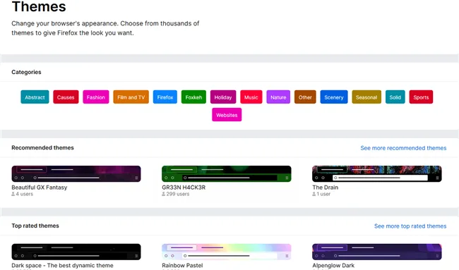 Vielfältige Themes im Firefox Add-on Store