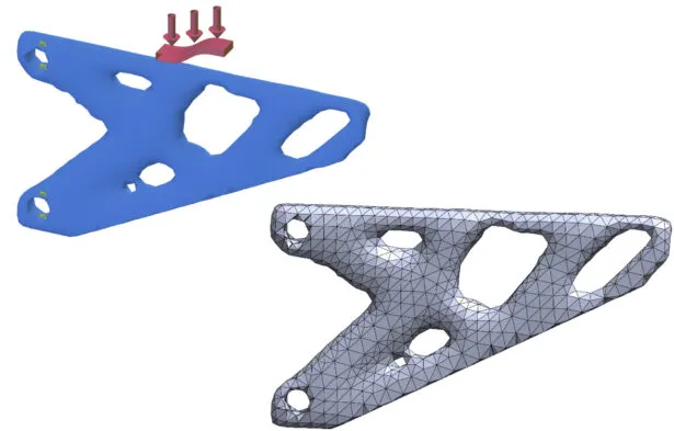 Visualisierung der Cantilever_Bracket im SOLIDWORKS xDesign Arbeitsbereich, optimiert durch Design Guidance mit 3DXML SOLIDWORKS.