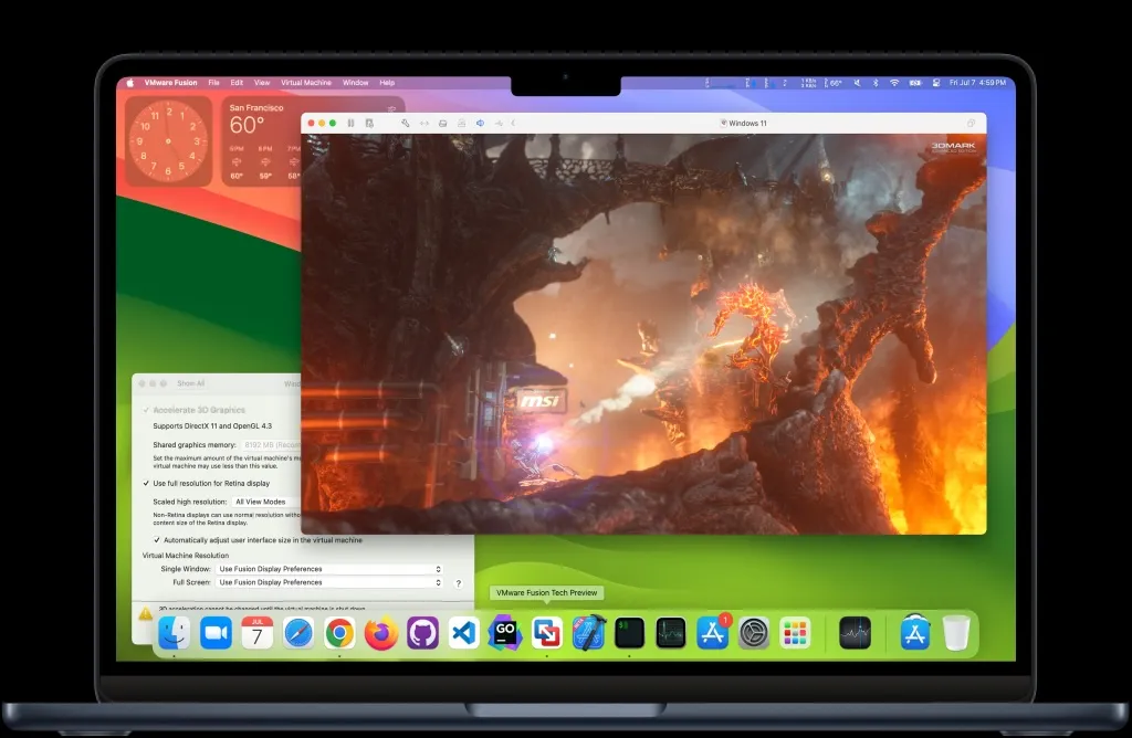 VMware Fusion auf dem Mac zeigt eine Windows-Umgebung